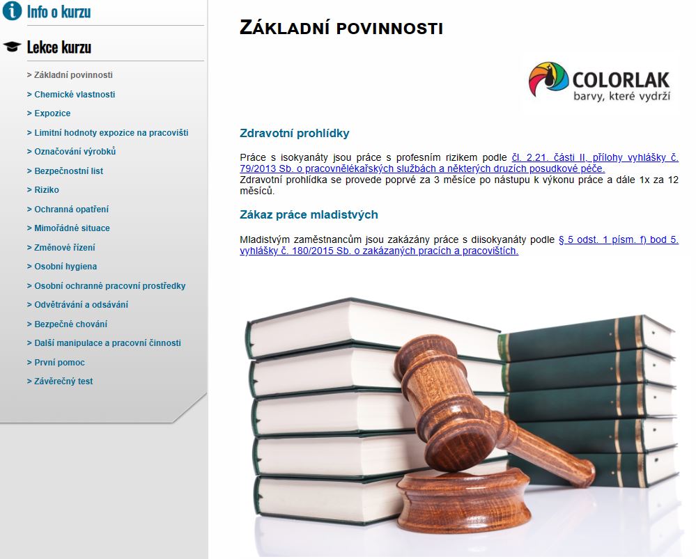 E-LEARNING PRÁCE S DIISOKYANÁTY COLORLAK