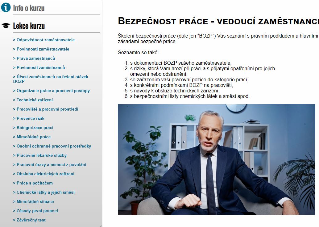 E-LEARNING BEZPEČNOST PRÁCE PRO VEDOUCÍ ZAMĚSTNANCE