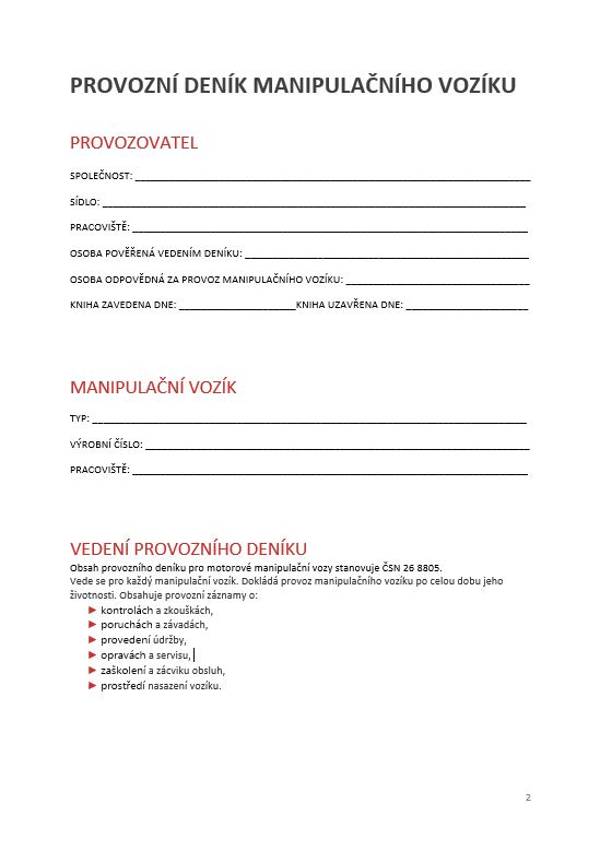 PROVOZNÍ DENÍK MANIPULAČNÍHO VOZÍKU 