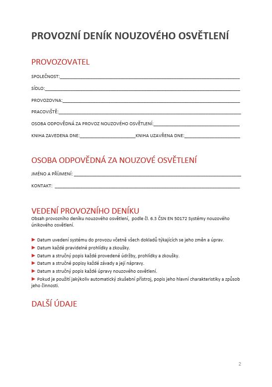 PROVOZNÍ DENÍK NOUZOVÉHO OSVĚTLENÍ