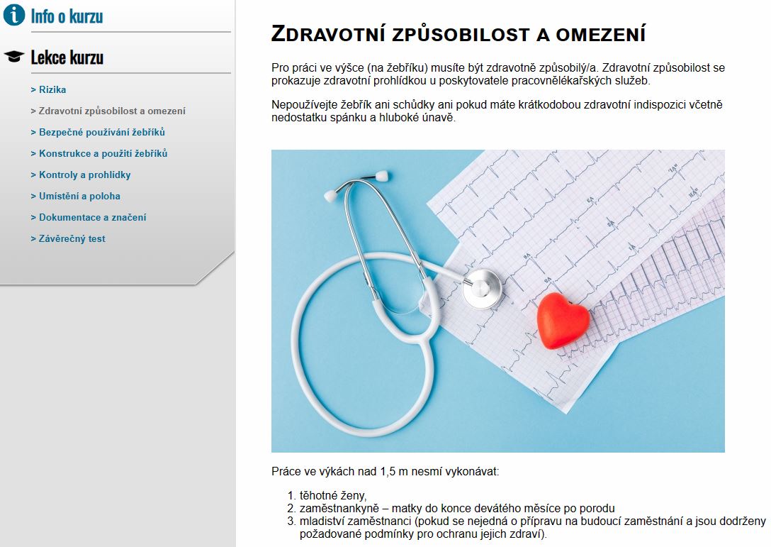 E-LEARNING PRÁCE VE VÝŠKÁCH - ŽEBŘÍKY A SCHŮDKY